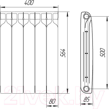 Изображение товара Радиатор биметаллический BiLux Plus R500 (5 cекций)