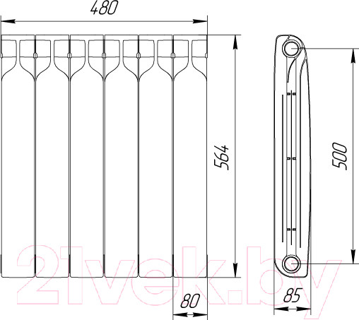 Изображение товара Радиатор биметаллический BiLux Plus R500 (6 cекций)