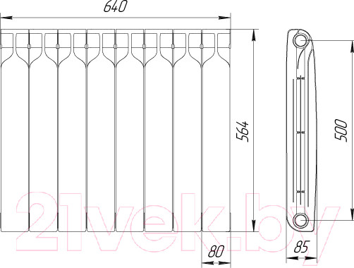 Изображение товара Радиатор биметаллический BiLux Plus R500 (8 cекций)