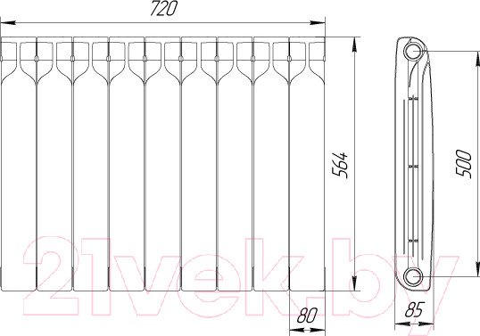 Изображение товара Радиатор биметаллический BiLux Plus R500 (9 cекций)