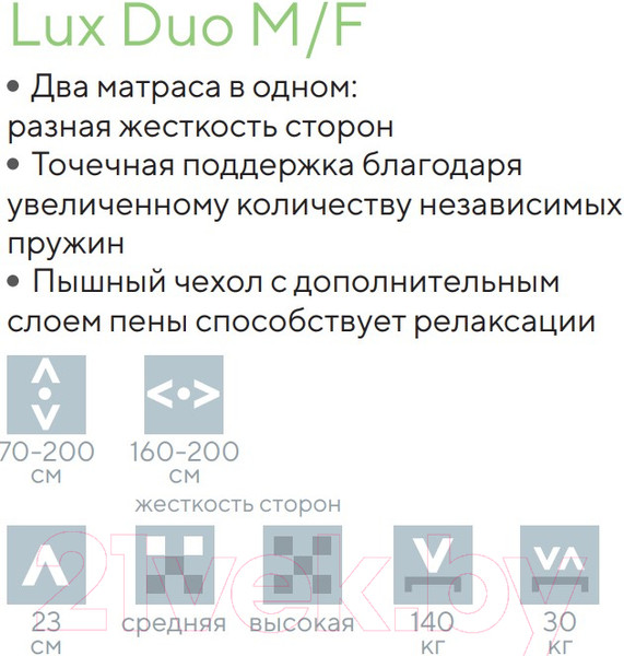 Изображение товара Матрас Proson Lux Duo M/F 160x200