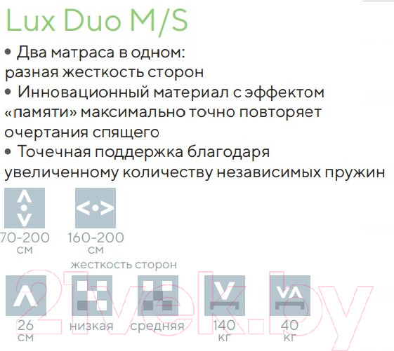 Изображение товара Матрас Proson Lux Duo M/S 90x190