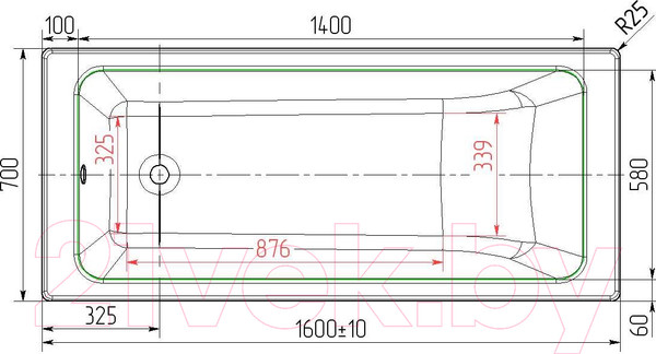 Изображение товара Ванна чугунная Универсал Оптима-У 160х70 (без ножек)