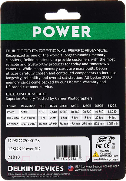 Изображение товара Карта памяти Delkin Power SDXC 128GB 2000X UHS-II (Class 10) V90 (DDSDG2000128)