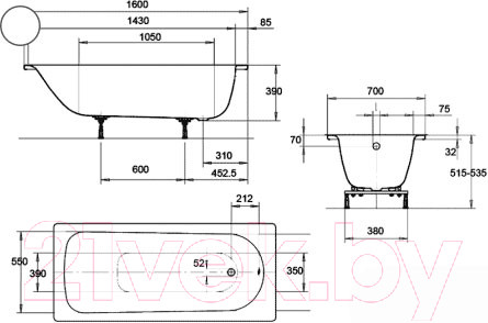 Изображение товара Ванна стальная Kaldewei Eurowa 160x70 (с ножками)