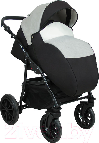 Изображение товара Детская универсальная коляска Alis Alvaro F 3 в 1 (Al 04, темно-серый/светло-серый/белая кожа)