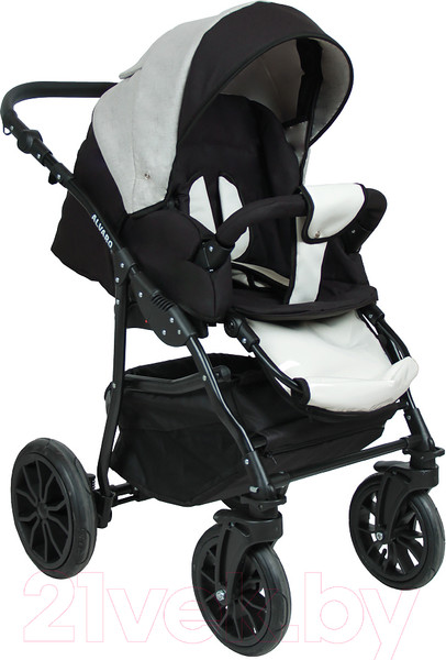 Изображение товара Детская универсальная коляска Alis Alvaro F 3 в 1 (Al 04, темно-серый/светло-серый/белая кожа)