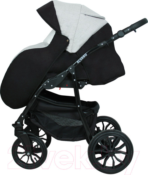 Изображение товара Детская универсальная коляска Alis Alvaro F 3 в 1 (Al 04, темно-серый/светло-серый/белая кожа)