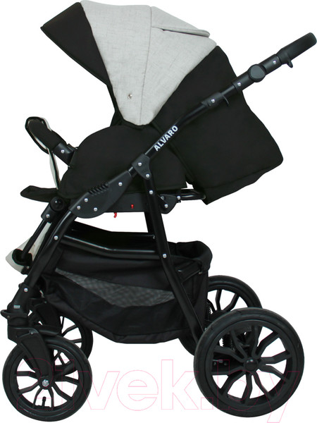 Изображение товара Детская универсальная коляска Alis Alvaro F 3 в 1 (Al 04, темно-серый/светло-серый/белая кожа)