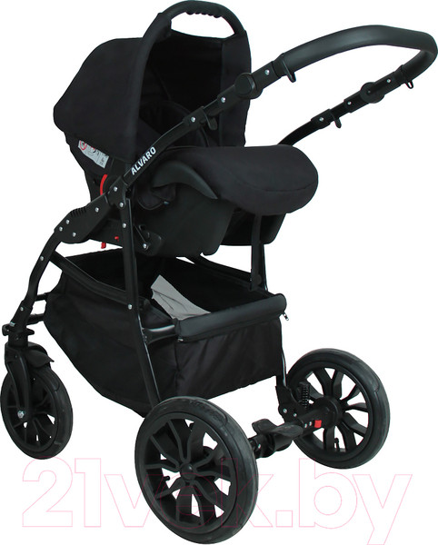 Изображение товара Детская универсальная коляска Alis Alvaro F 3 в 1 (Al 04, темно-серый/светло-серый/белая кожа)