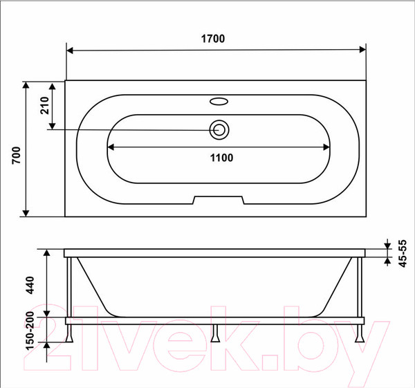 Изображение товара Ванна акриловая Eurolux Sibaris 170x70 / E1017070033