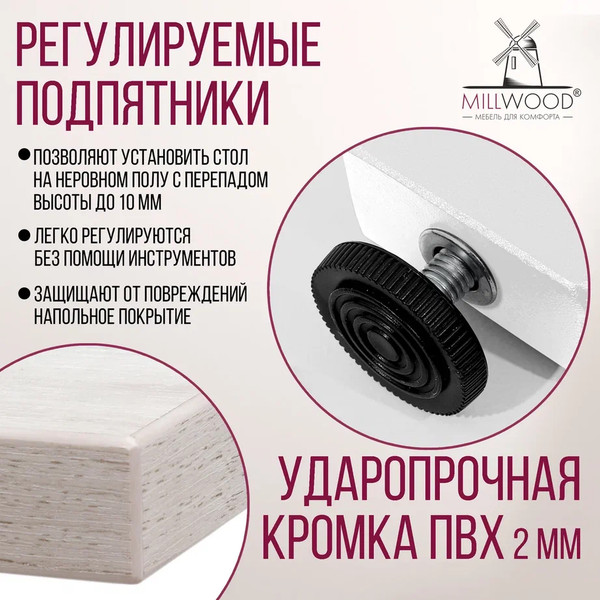 Изображение товара Обеденный стол Millwood Лофт Уэльс Л 120x70x75 (дуб белый Craft/металл белый)