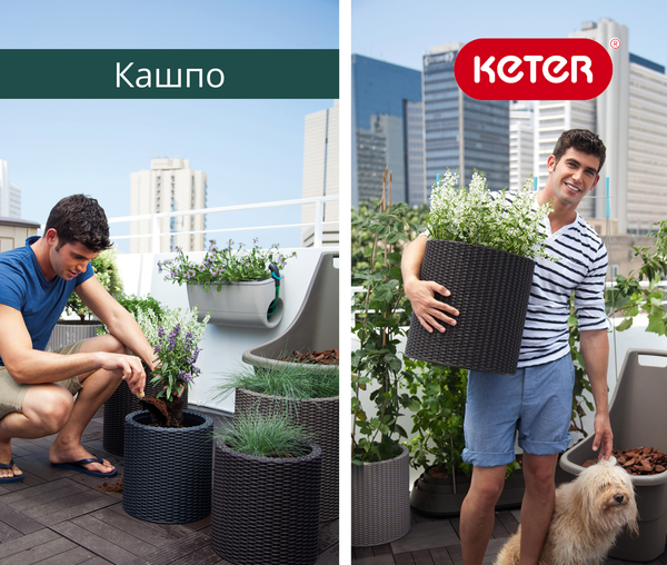 Изображение товара Набор кашпо Keter Cylinder Planter S+M+L (3шт, графит)