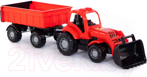 Изображение товара Трактор игрушечный Полесье Крепыш №1 с прицепом и ковшом / 44556