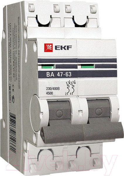 Изображение товара Выключатель автоматический EKF ВА 47-63 2P 16А (C) 4.5kA PROxima / mcb4763-2-16C-pro