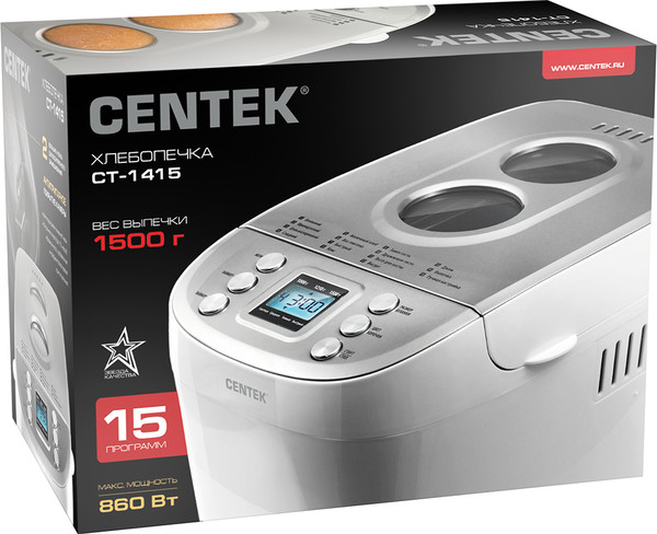Изображение товара Хлебопечка Centek CT-1415 (белый/сталь)