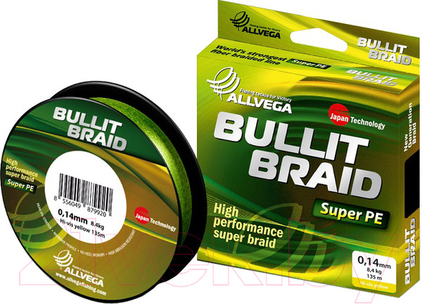 Изображение товара Леска плетеная Allvega Bullit Braid 0.10мм 135м / BB135Y10 (ярко-желтый)