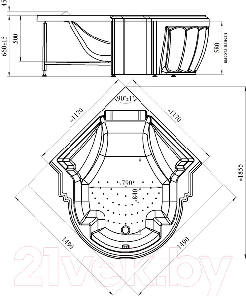 Изображение товара Ванна акриловая Radomir Монте-Карло 149x149 / 4-01-0-0-1-402