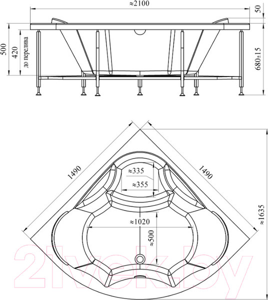 Изображение товара Ванна акриловая Vannesa Сандра 149x149 / 2-01-0-0-1-221