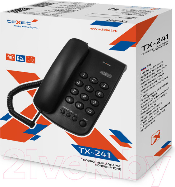 Изображение товара Проводной телефон Texet TX-241 (черный)