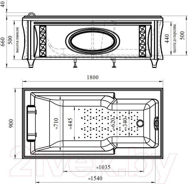 Изображение товара Ванна акриловая Radomir Русильон 180x90 / 4-01-2-0-1-423