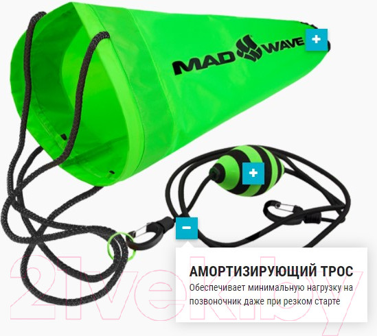 Изображение товара Тормозной парашют для плавания Mad Wave Drag Chute (зеленый)