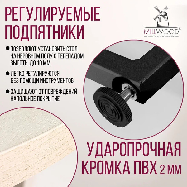 Изображение товара Обеденный стол Millwood Лофт Лондон Л D100 раздвижной / 100-140x100x76 (дуб белый Craft/металл черный)