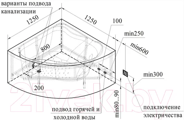 Изображение товара Ванна акриловая Radomir Альтея 125х125 / 2-01-0-0-1-219
