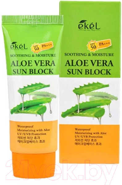 Изображение товара Крем солнцезащитный Ekel UV Aloe Vera Sun Block SPF50+/PA+++ с экстрактом алоэ (70мл)