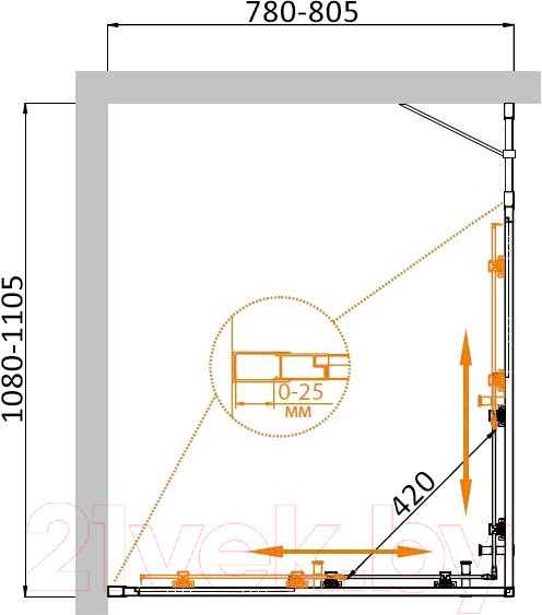 Изображение товара Душевой уголок Cezares MOLVENO-AH-21-80+30-C-Cr-IV