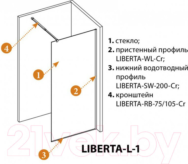 Изображение товара Душевая стенка Cezares LIBERTA-L-1-125-C-Cr