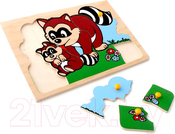 Изображение товара Развивающая игрушка ЛЭМ Рамка-вкладыш. Еноты / 1408