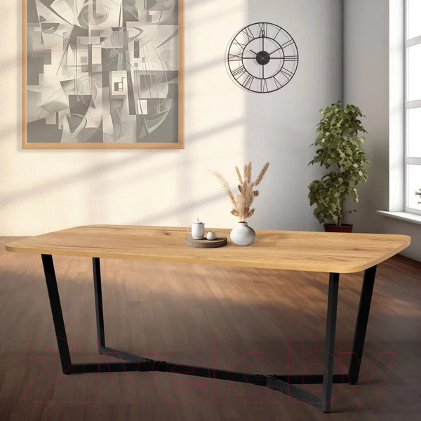 Изображение товара Обеденный стол Millwood Лофт Мюнхен Л 200x100x75 (дуб золотой Craft/металл черный)