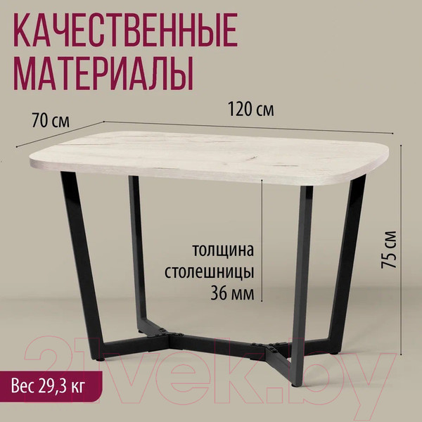 Изображение товара Обеденный стол Millwood Лофт Мюнхен Л 120x70x75 (дуб белый Craft/металл черный)