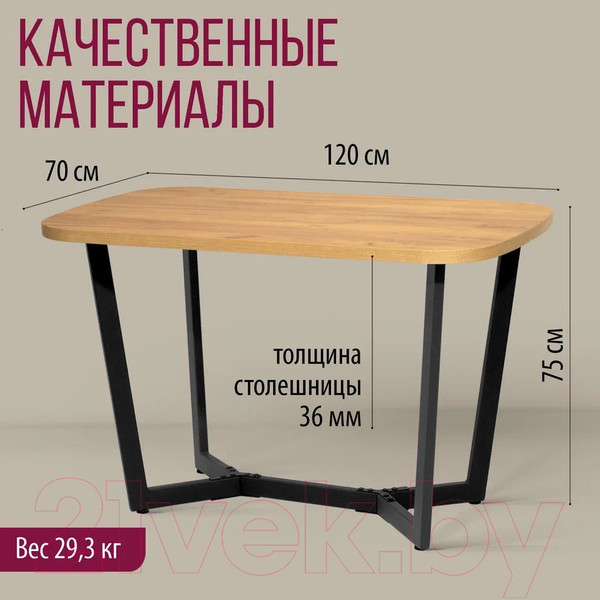 Изображение товара Обеденный стол Millwood Лофт Мюнхен Л 120x70x75 (дуб золотой Craft/металл черный)