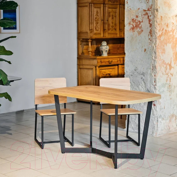 Изображение товара Обеденный стол Millwood Лофт Мюнхен Л 120x70x75 (дуб золотой Craft/металл черный)