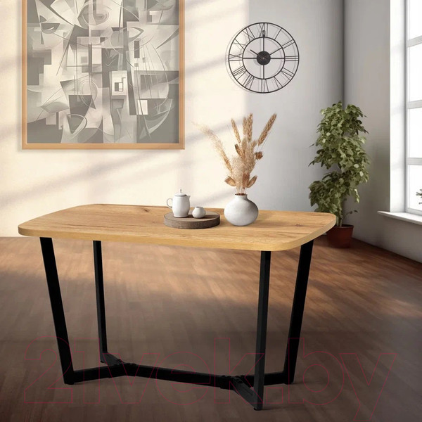 Изображение товара Обеденный стол Millwood Лофт Мюнхен Л 130x80x75 (дуб золотой Craft/металл черный)