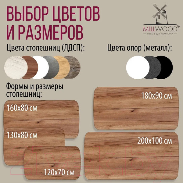 Изображение товара Обеденный стол Millwood Лофт Мюнхен Л 130x80x75 (дуб табачный Craft/металл черный)