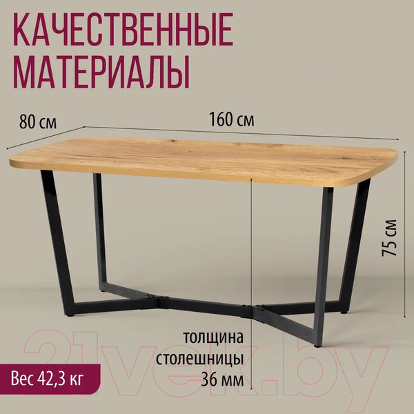 Изображение товара Обеденный стол Millwood Лофт Мюнхен Л 160x80x75 (дуб золотой Craft металл черный)