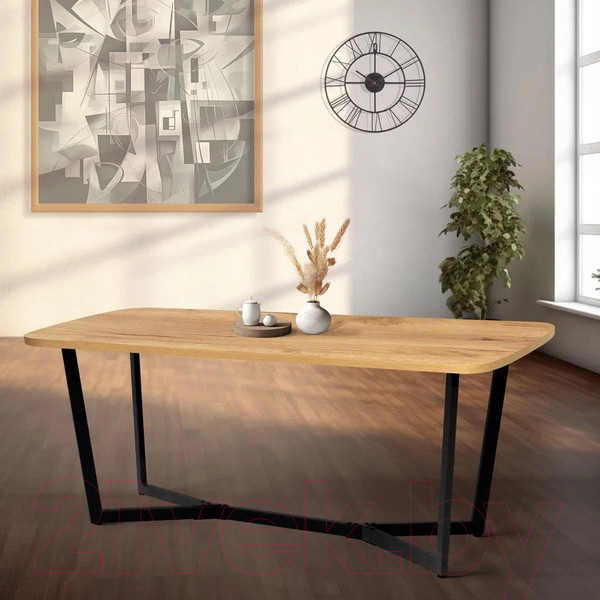 Изображение товара Обеденный стол Millwood Лофт Мюнхен Л 180x90x75 (дуб золотой Craft/металл черный)