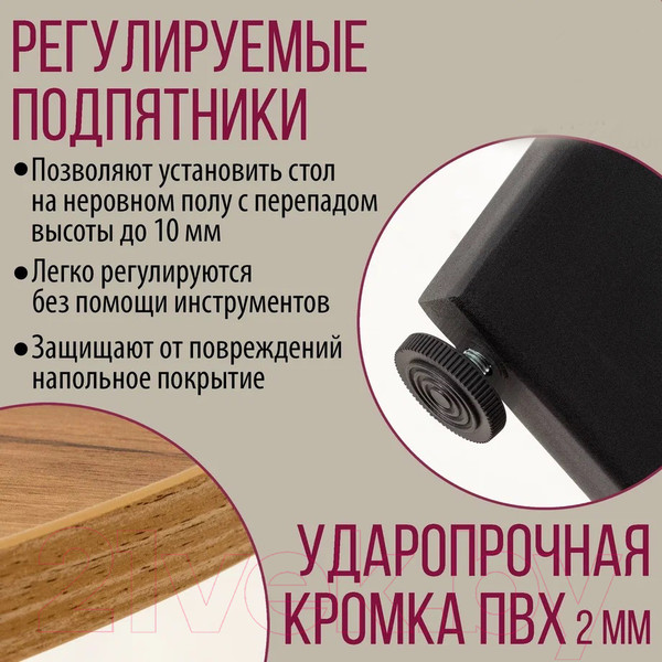 Изображение товара Обеденный стол Millwood Лофт Мюнхен Л 180x90x75 (дуб золотой Craft/металл черный)