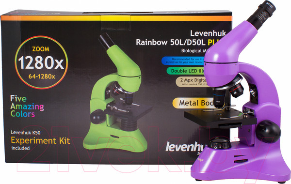 Изображение товара Микроскоп оптический Levenhuk Rainbow 50L Plus / 69052 (Amethyst)