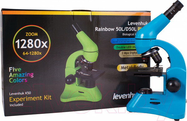 Изображение товара Микроскоп оптический Levenhuk Rainbow 50L Plus / 69053 (Azure)