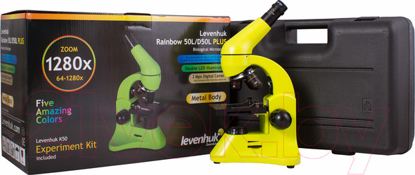 Изображение товара Микроскоп оптический Levenhuk Rainbow 50L Plus / 69054 (Lime)