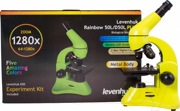 Изображение товара Микроскоп оптический Levenhuk Rainbow 50L Plus / 69054 (Lime)