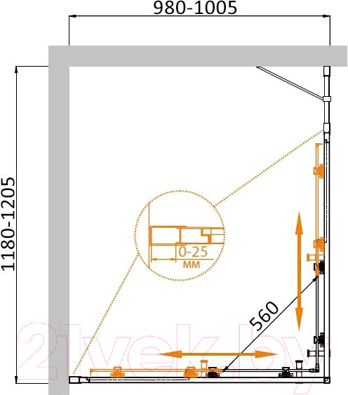 Изображение товара Душевой уголок Cezares MOLVENO-AH-21-100+20-P-Cr
