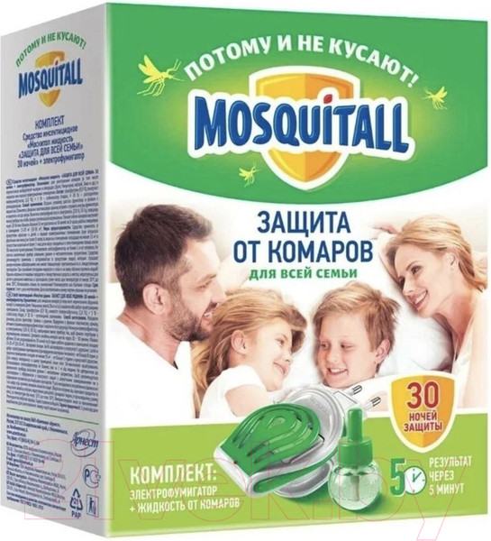 Изображение товара Электрофумигатор Mosquitall Защита для всей семьи 30 ночей + жидкость (30мл)