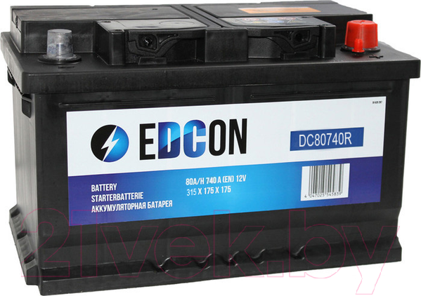 Изображение товара Автомобильный аккумулятор Edcon DC80740R (80 А/ч)