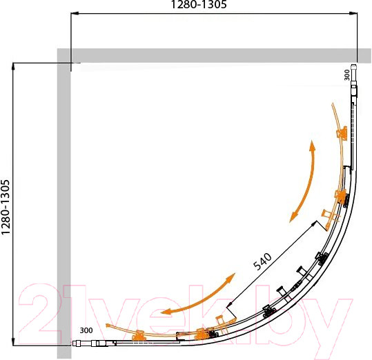 Изображение товара Душевой уголок Cezares MOLVENO-R-22-100+30-C-Cr-IV