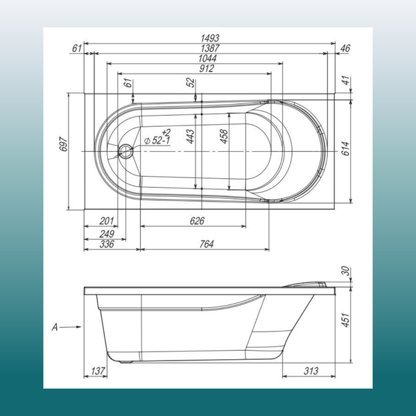 Изображение товара Ванна акриловая Ventospa Aqua 150x70 (с каркасом)